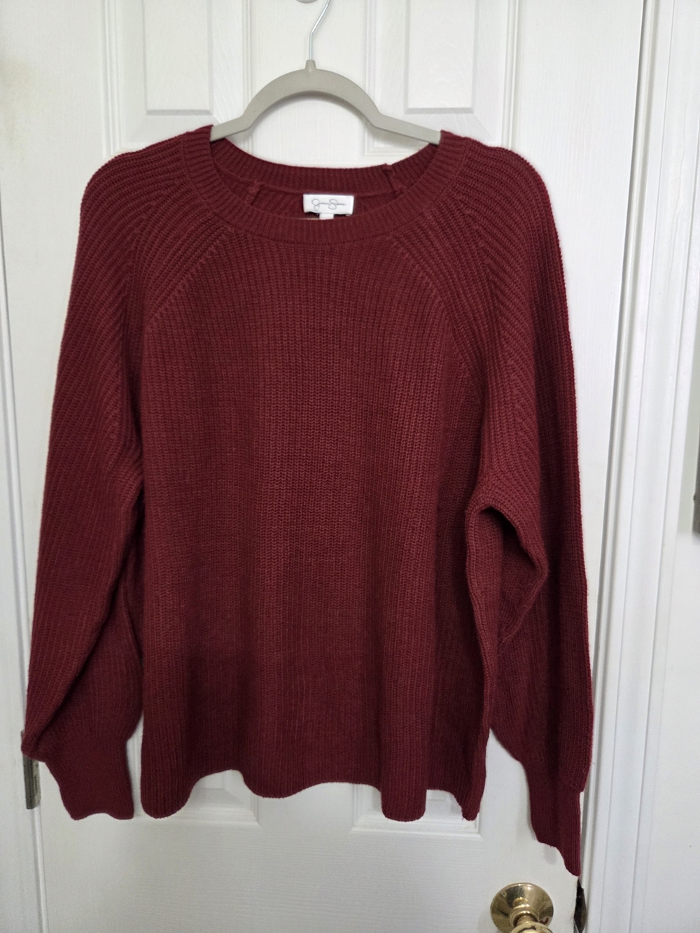 Jessica Simpson Ribbed Crewneck Sweater - Deep Wine